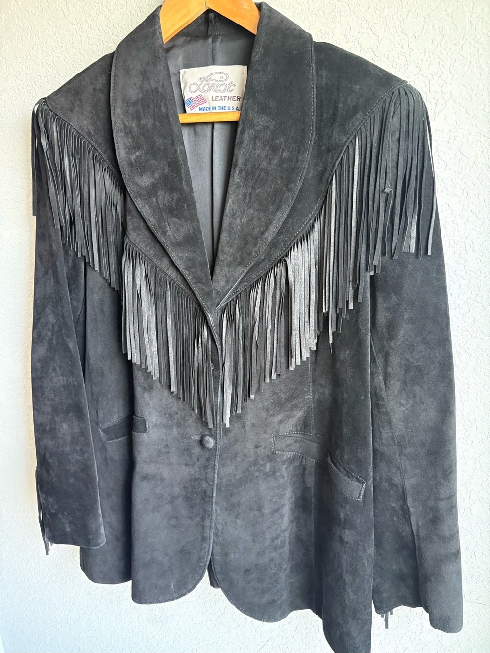 Vintage Lariat Black Leather Suede Fringe Western Jacket USA Made Large - Picture 5 of 11